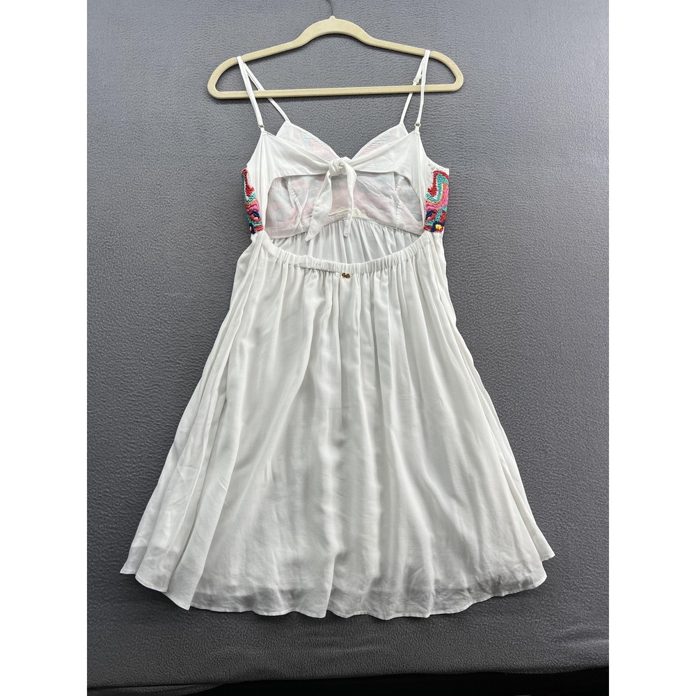 PilyQ Dress Womens Medium Large White Embroidered Beach Cover-Up Tie Back Rayon - Picture 7 of 13